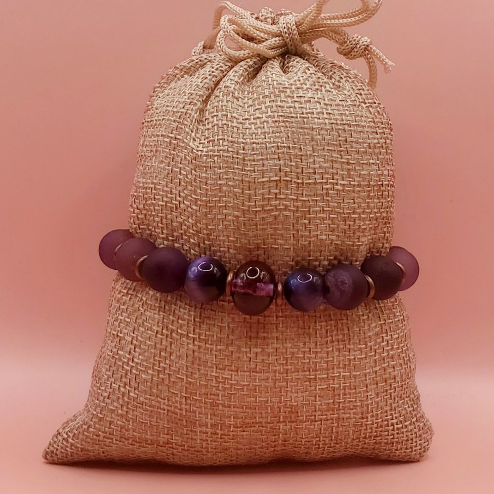 Purple Druzy Agate,  Galaxy Tigers Eye, Copper, and Lampwork Beaded Bracelet - Picture 3 of 5